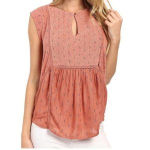 Lucky Brand terracotta keyhole blouse